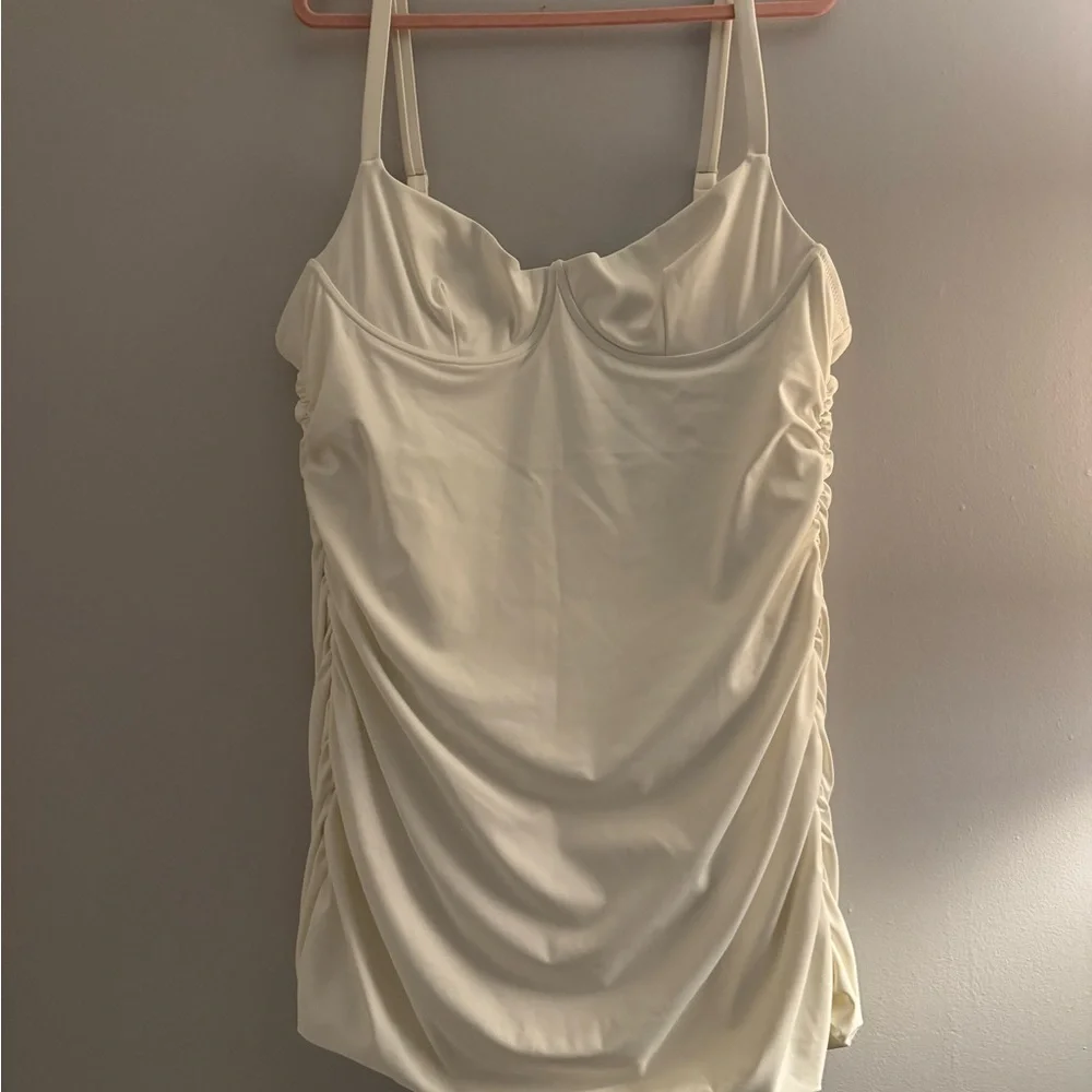 Skims White sculpting swim suit ruched one piece swimsuit